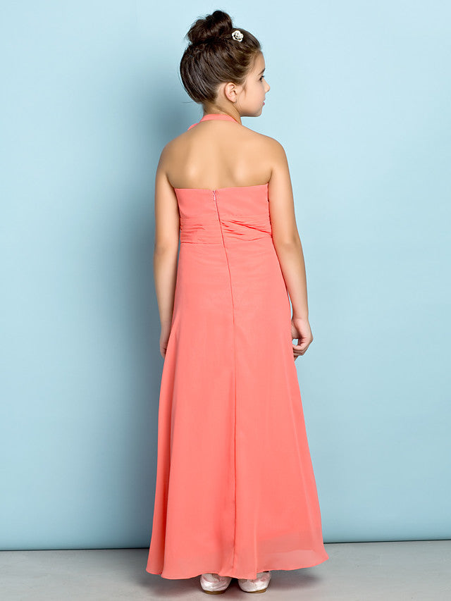 Sheath Halter Neck Chiffon Junior Bridesmaid Dress With Side Draping-BallBride