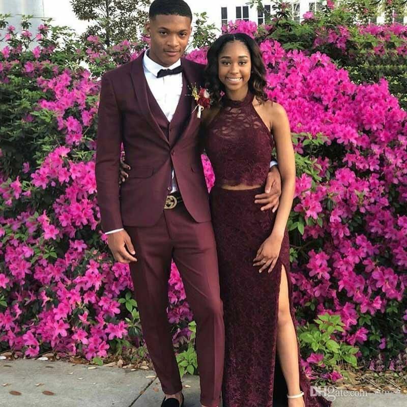 Shining Burgundy Shawl Lapel Groom & Groomsman Suits for Wedding-BallBride