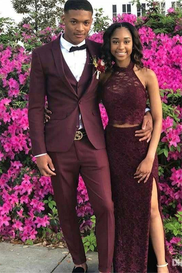 Shining Burgundy Shawl Lapel Groom & Groomsman Suits for Wedding-BallBride