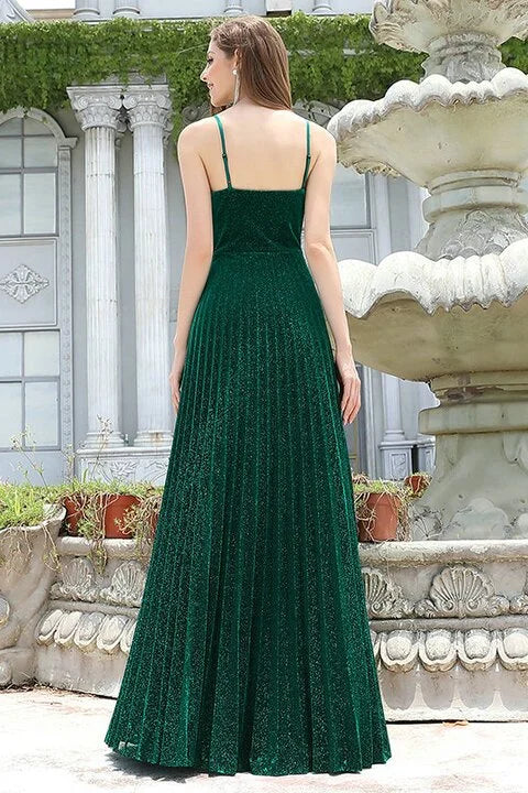 Shinning Dark Green V-Neck Long Evening Dresses-BallBride