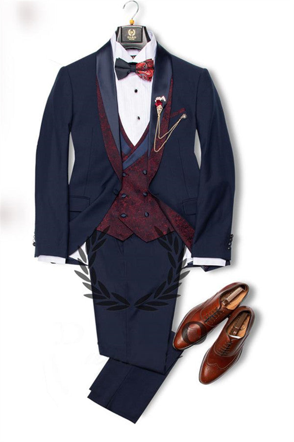 Shop Navy Blue Men's Formal Short Fit Groom Suit Ideas Online-BallBride