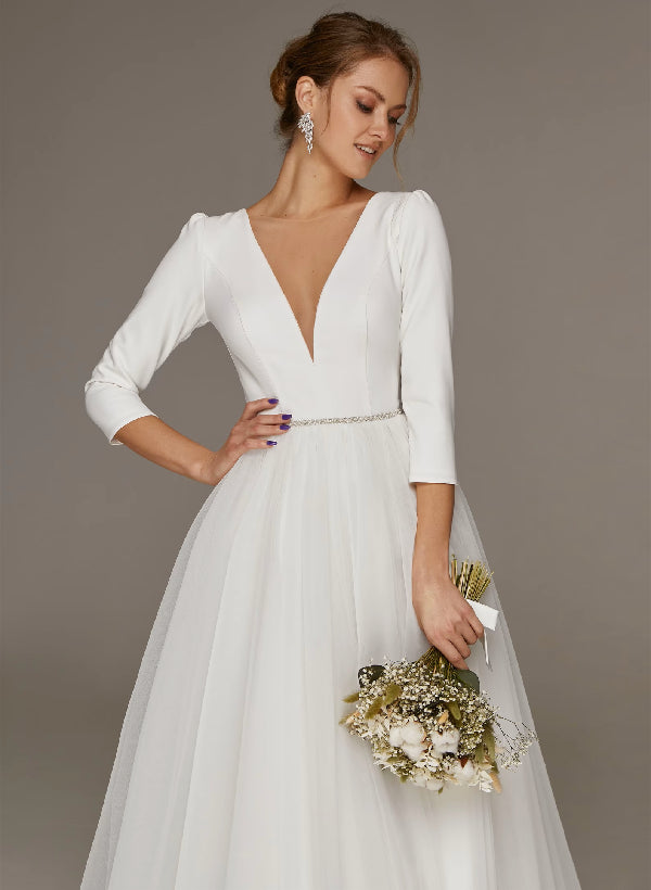 Short Wedding Dresses Sleeves-Ballbride