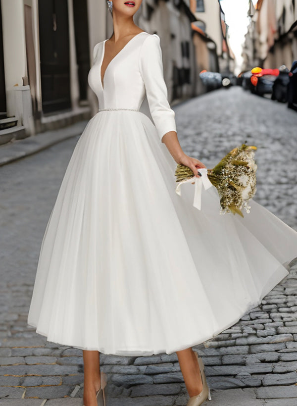 Short Wedding Dresses Sleeves-Ballbride