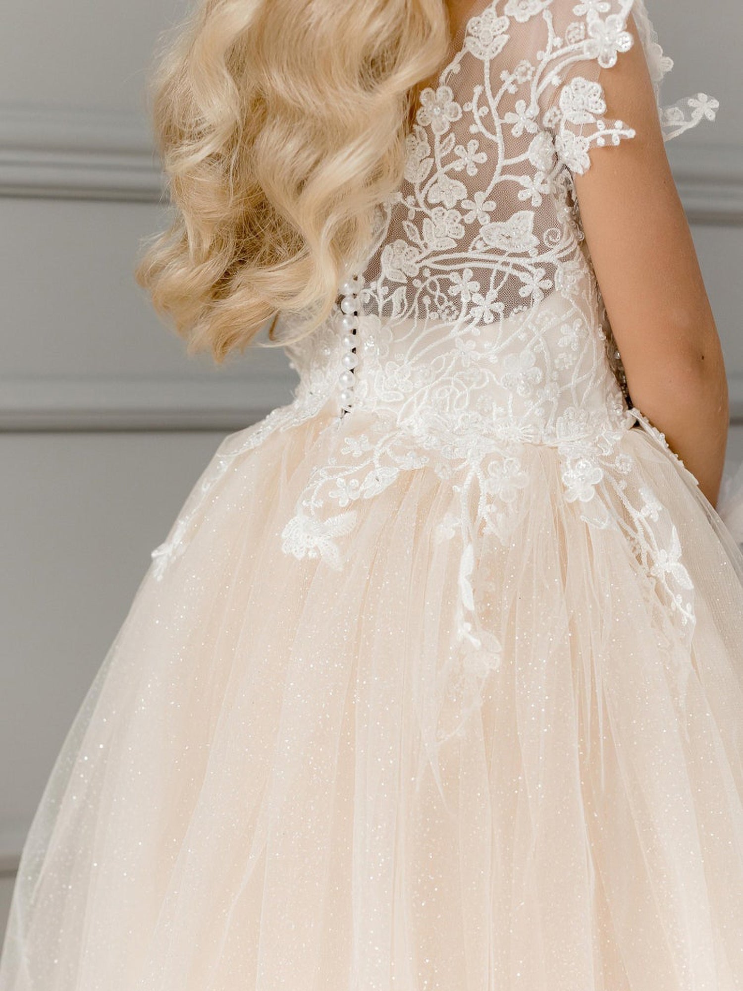 Simple A-Line Tulle Appliques Lace Flower Girl Dress-BallBride