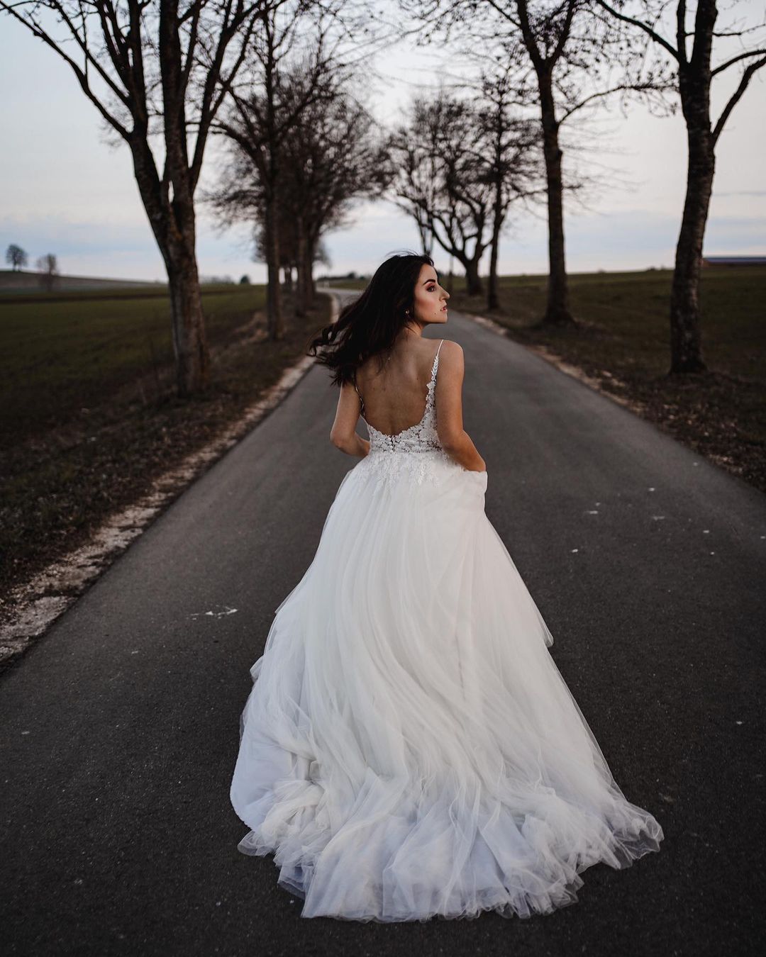 Simple Long A-line V-neck Tulle Wedding Dress With Appliques-BallBride
