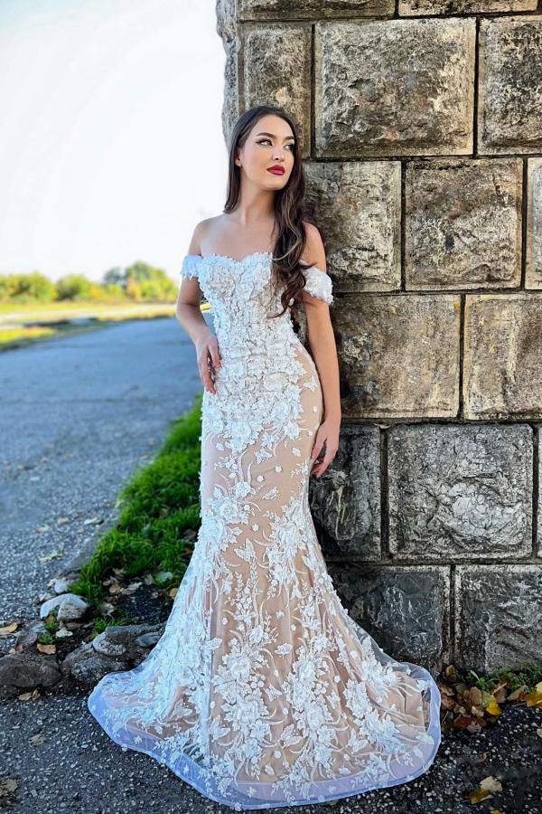 Simple Off The Shoulder Mermaid Lace Floor Length Prom Dress-BallBride