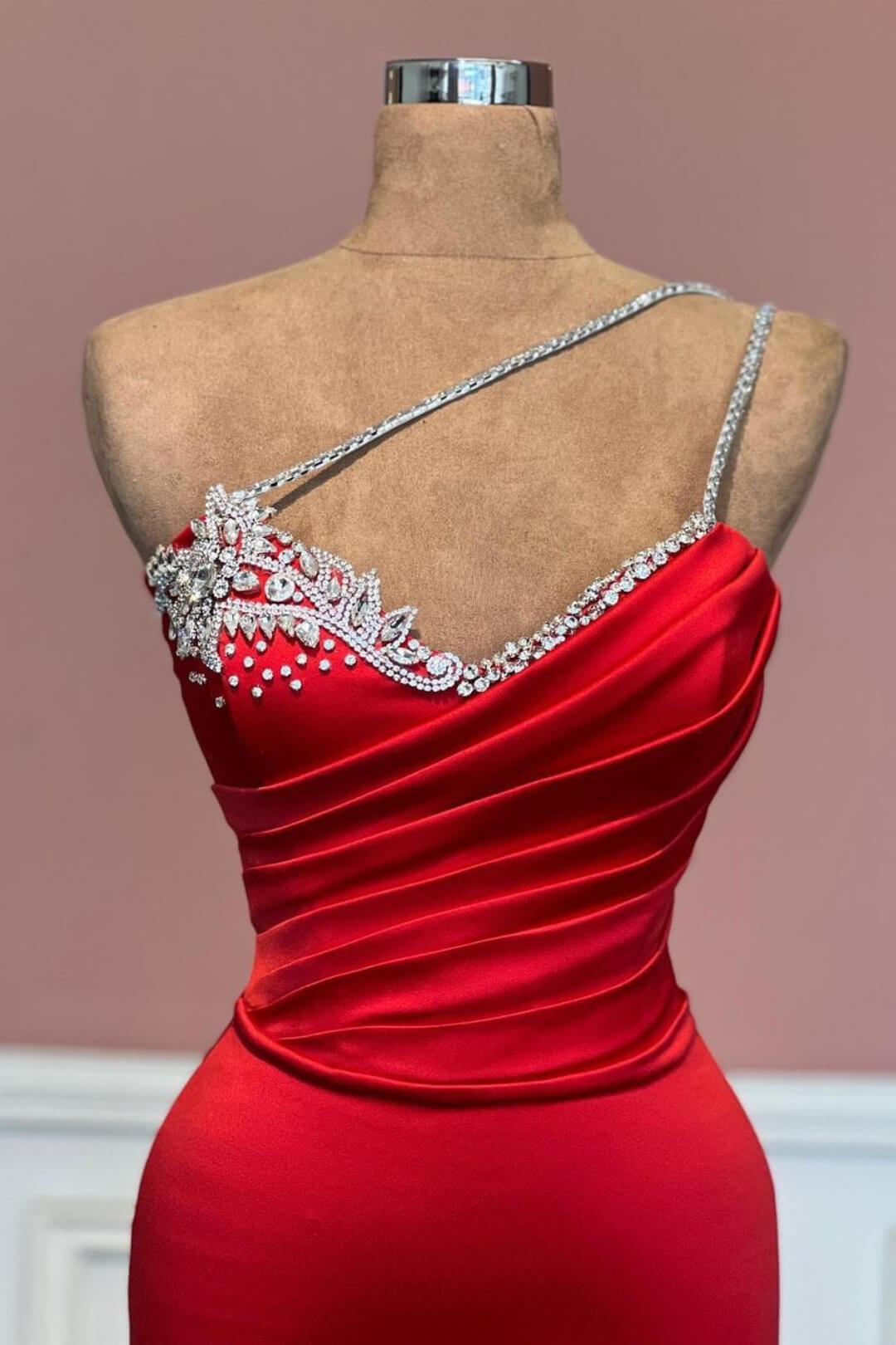Simple One Shoulder Sleeveless Long Mermaid Prom Dress with Beads-BallBride