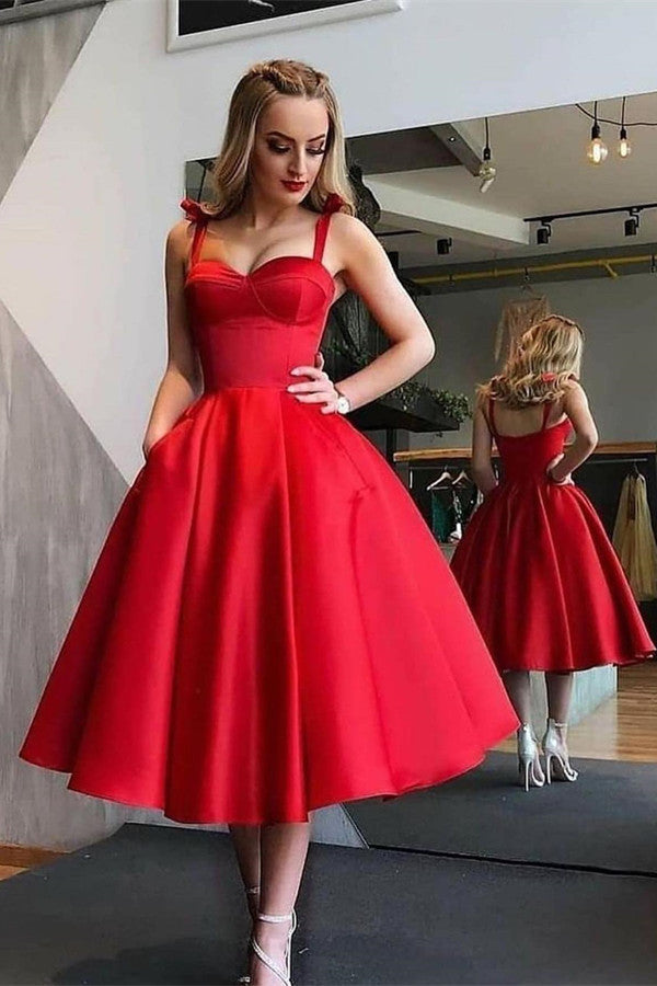 Simple Spaghetti Straps Sweetheart A-Line Satin Backless Prom Dresses-BallBride