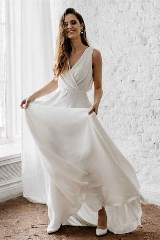 Sleeveless Long V-Neck Wedding Dress for Your Special Day-BallBride