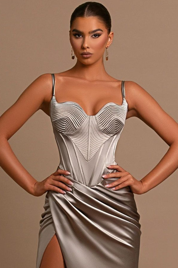 Sleeveless Sweetheart Evening Dress - Silver Design-BallBride