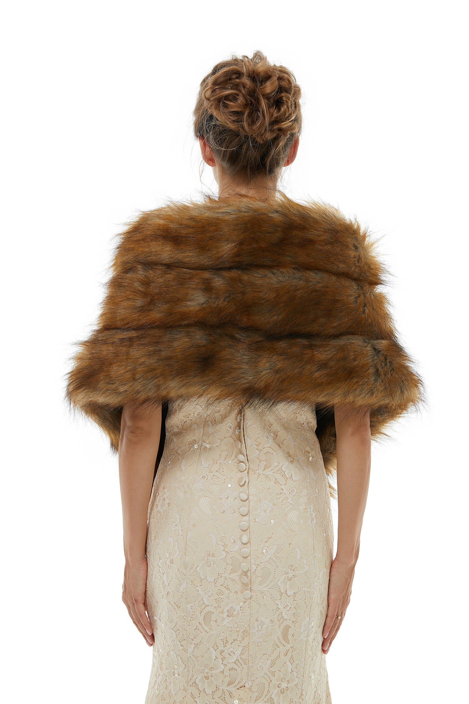 Soft Browns Faux Fur Wrap for Winter Weddings Online-BallBride