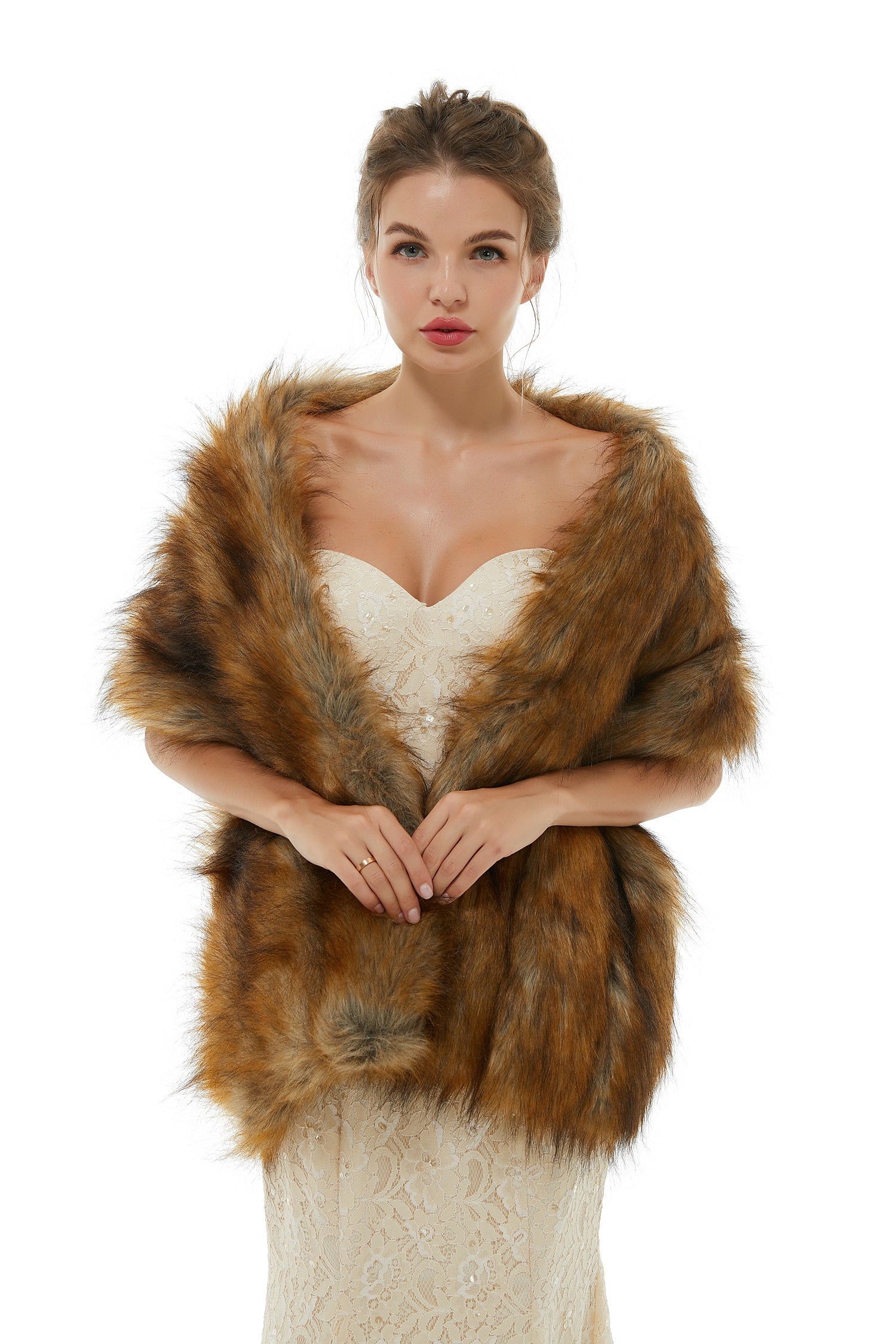 Soft Browns Faux Fur Wrap for Winter Weddings Online-BallBride