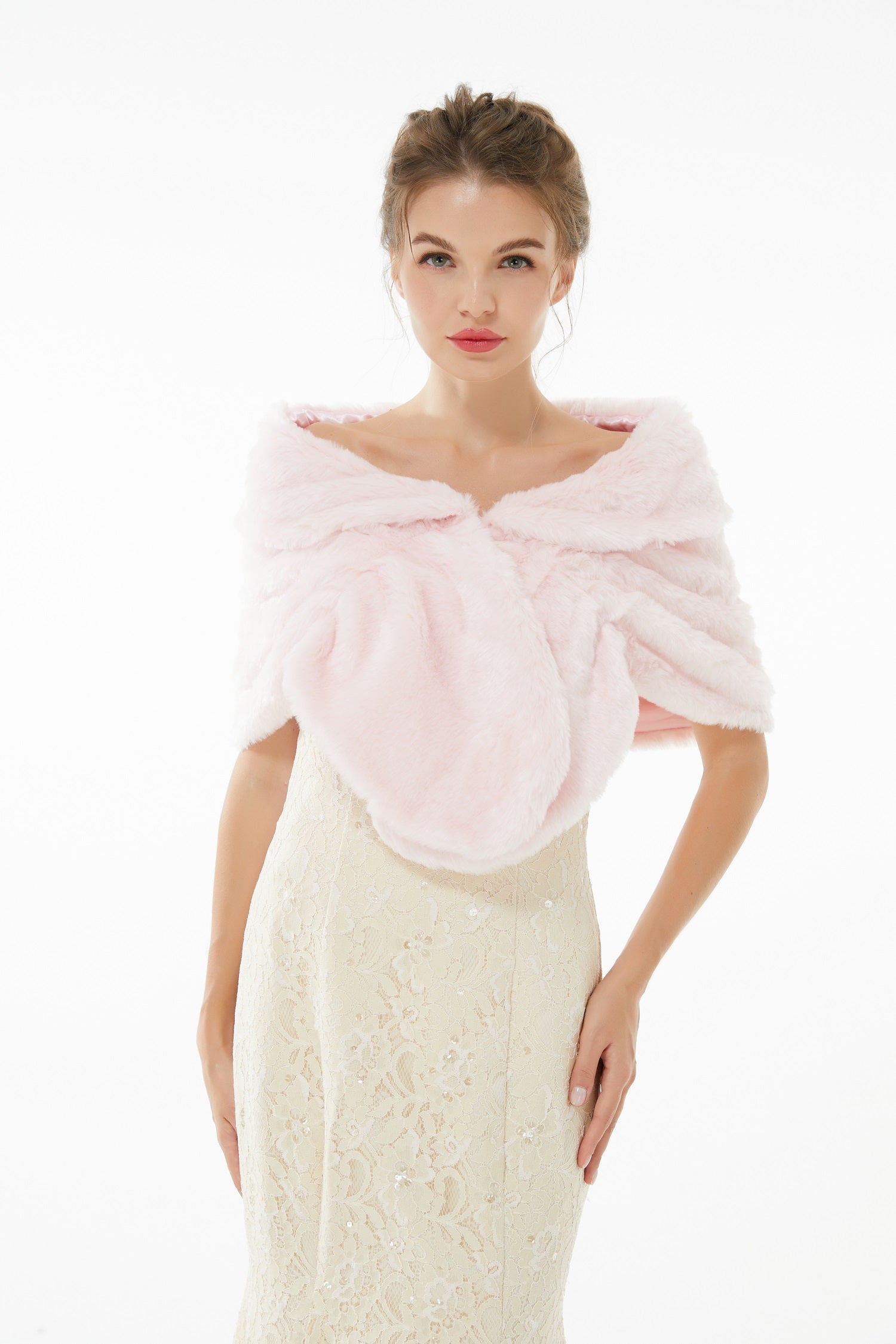 Soft Pink Faux Fur Wrap for Bridal Covers on Your Wedding Day-BallBride