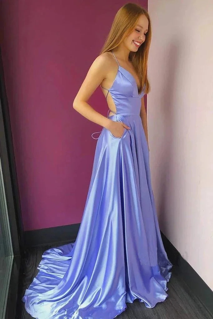 Spaghetti-Straps Split Evening Dress Long V-Neck-BallBride