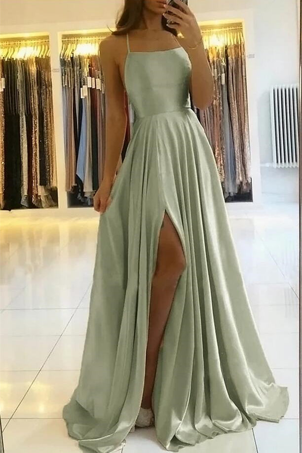 Sparkle in the Long Prom Dress with Spaghetti-Straps and Front Split-BallBride