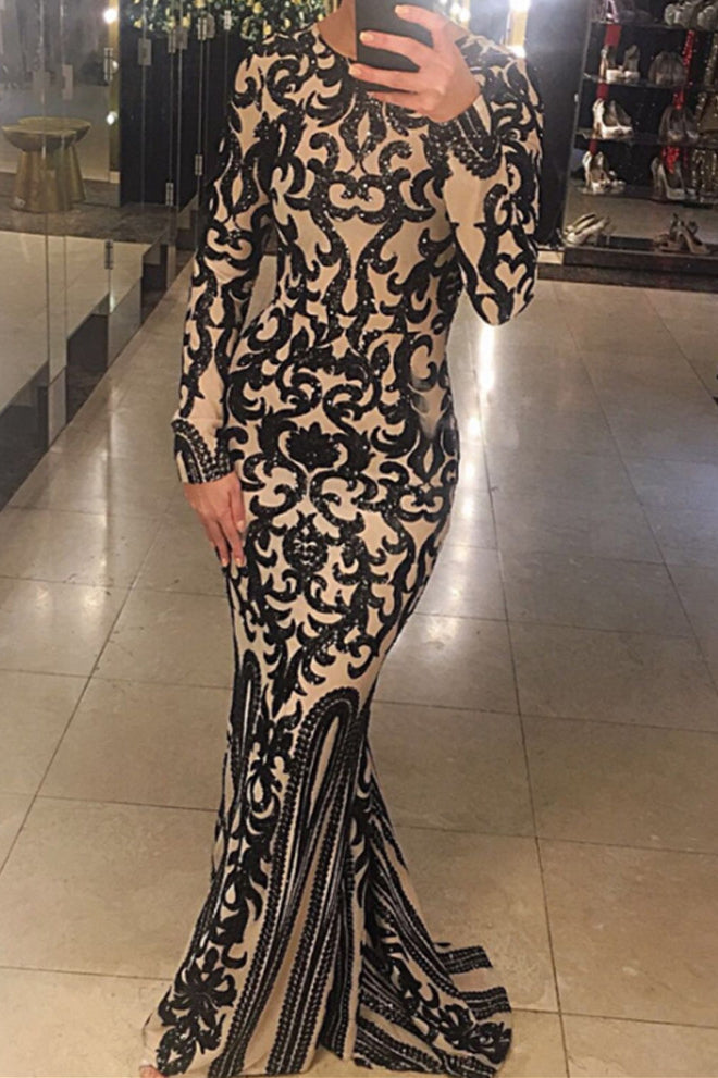 Sparkle on Sale! Glamorous Long Sleeve Sequins Mermaid Prom Dress-BallBride
