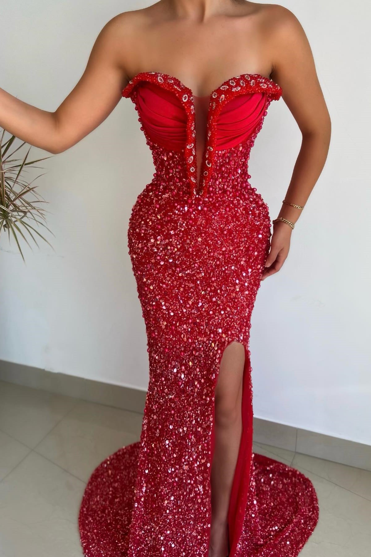 Sparkle Strapless Sweetheart Mermaid Prom Dress with Sequins and Slit-BallBride