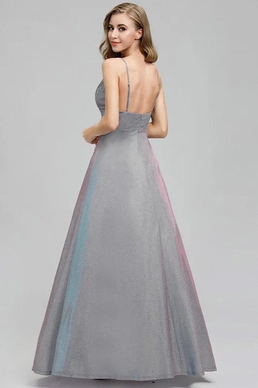 Sparkle V-Neck Sleeveless Long Evening Prom Dress Online-BallBride