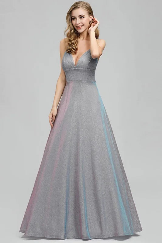 Sparkle V-Neck Sleeveless Long Evening Prom Dress Online-BallBride