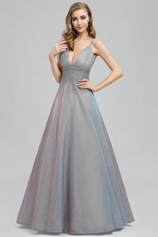 Sparkle V-Neck Sleeveless Long Evening Prom Dress Online-BallBride