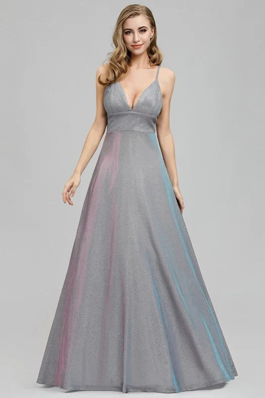 Sparkle V-Neck Sleeveless Long Evening Prom Dress Online-BallBride