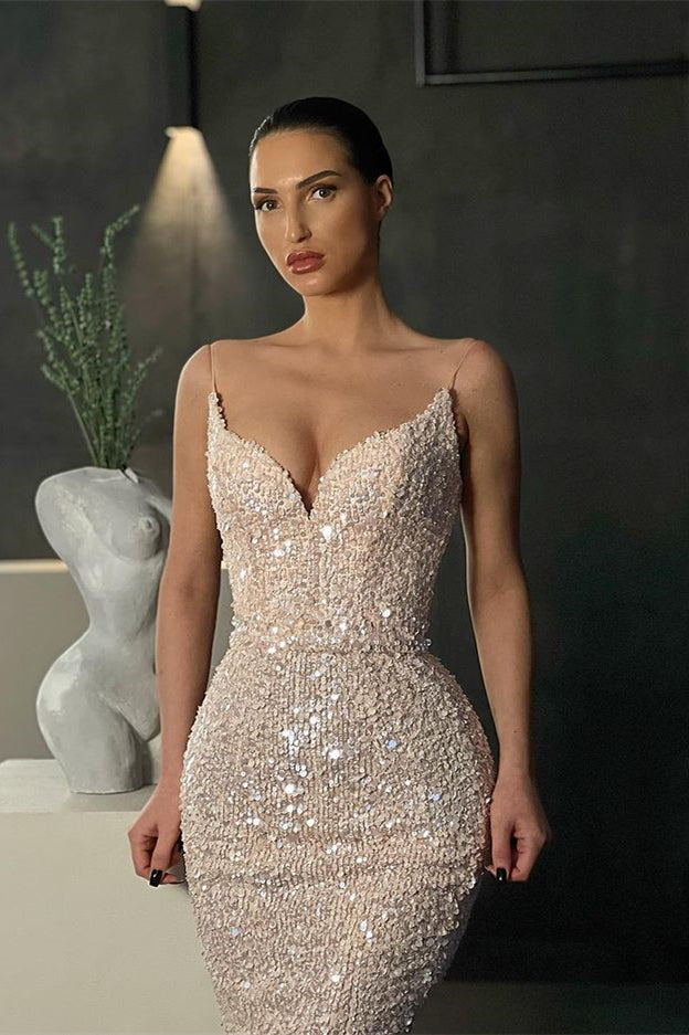 Sparkle With Style - Spaghetti Strap Long Evening Dress Mermaid With Sequins-BallBride