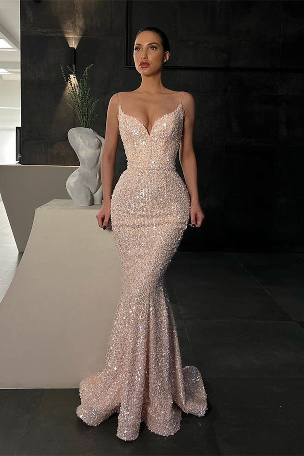Sparkle With Style - Spaghetti Strap Long Evening Dress Mermaid With Sequins-BallBride