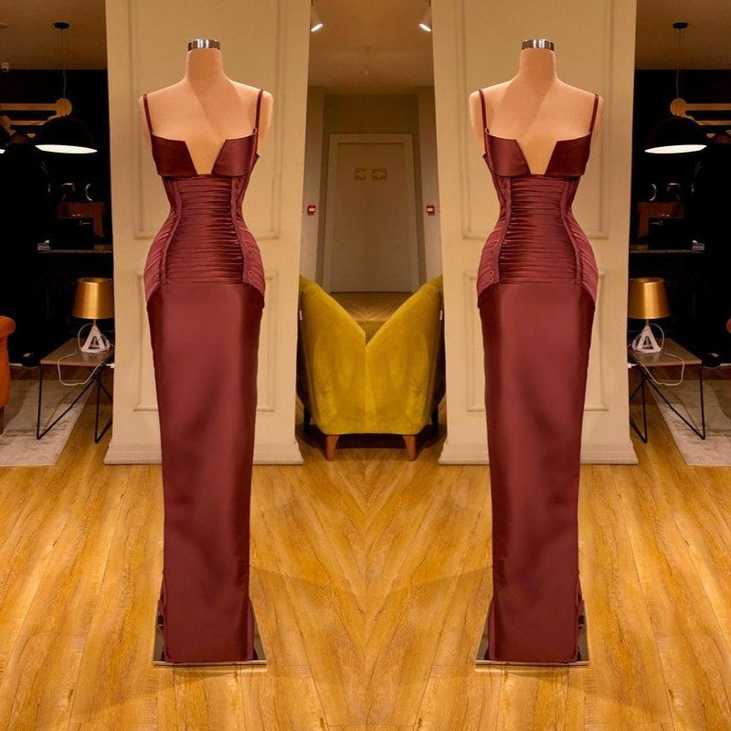 Special Designer Burgundy Spaghetti Strap Ruffles Prom Dress-BallBride