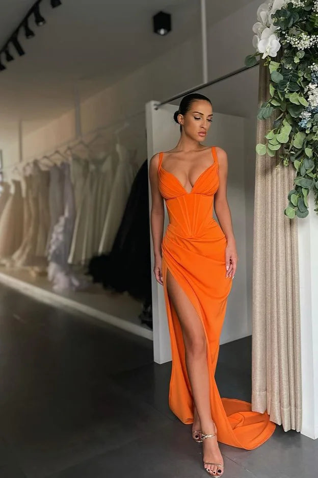 Starps V-Neck Split Prom Dress Long Sleevesless Evening Party Gowns-BallBride