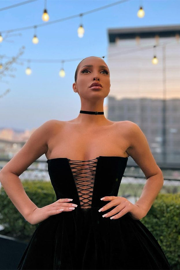 Strapless A-Line Prom Dress with Pockets-BallBride