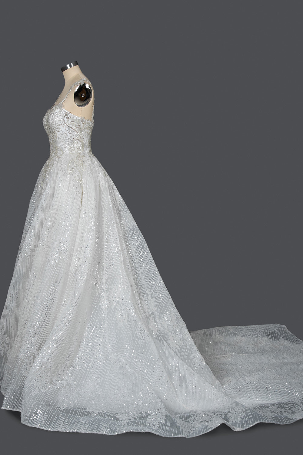 Straps Sweetheart Pleated Ball Gown Wedding Dress with Sequins-BallBride