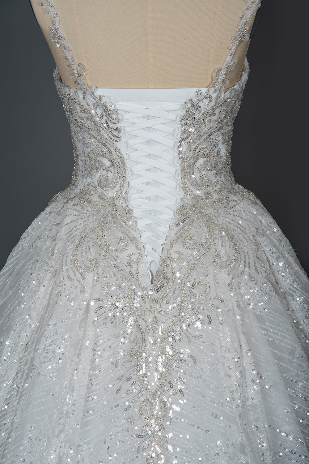 Straps Sweetheart Pleated Ball Gown Wedding Dress with Sequins-BallBride