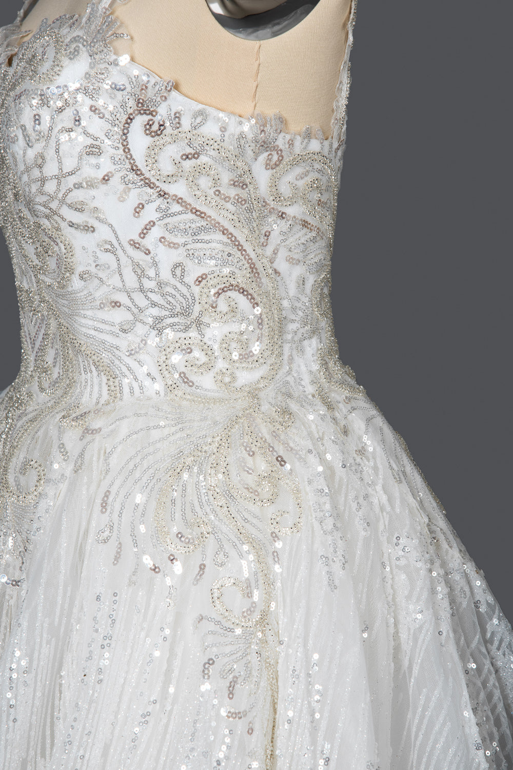 Straps Sweetheart Pleated Ball Gown Wedding Dress with Sequins-BallBride