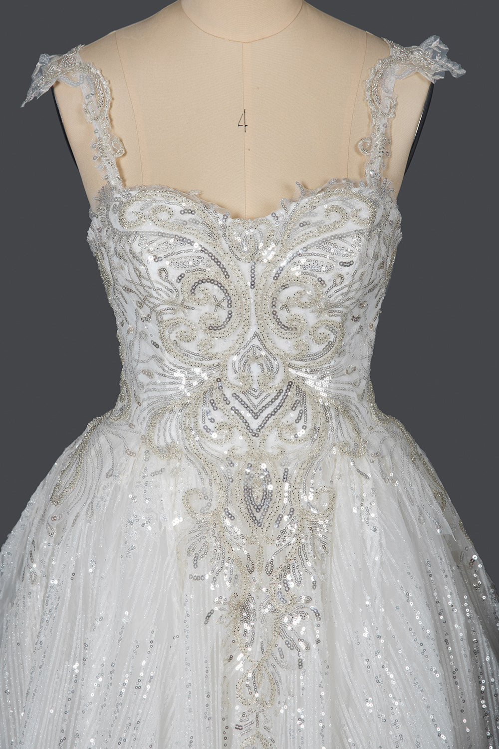 Straps Sweetheart Pleated Ball Gown Wedding Dress with Sequins-BallBride