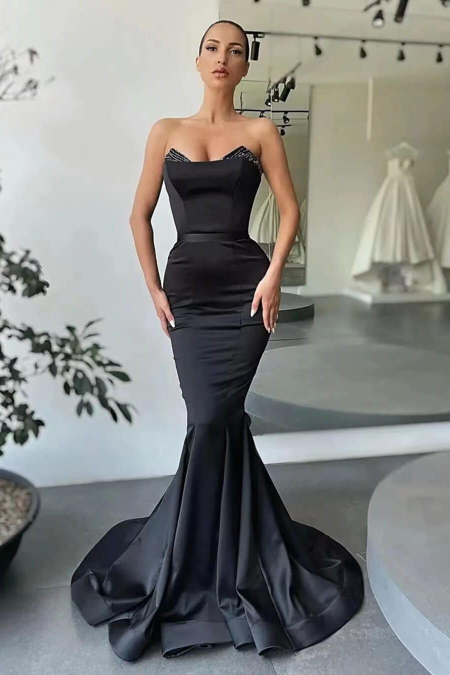 Stunning Black Sweetheart Mermaid Evening Dress with Beads-BallBride