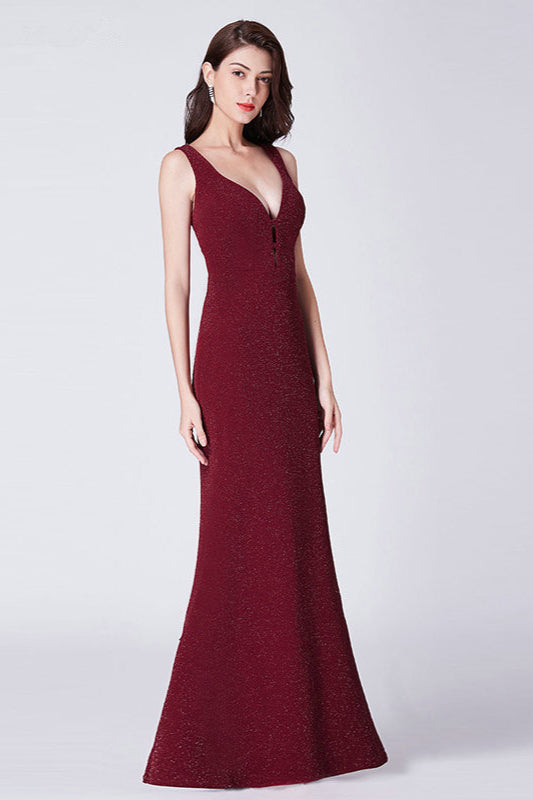 Stunning Burgundy V-Neck Sleeveless Long Prom Dress Online-BallBride