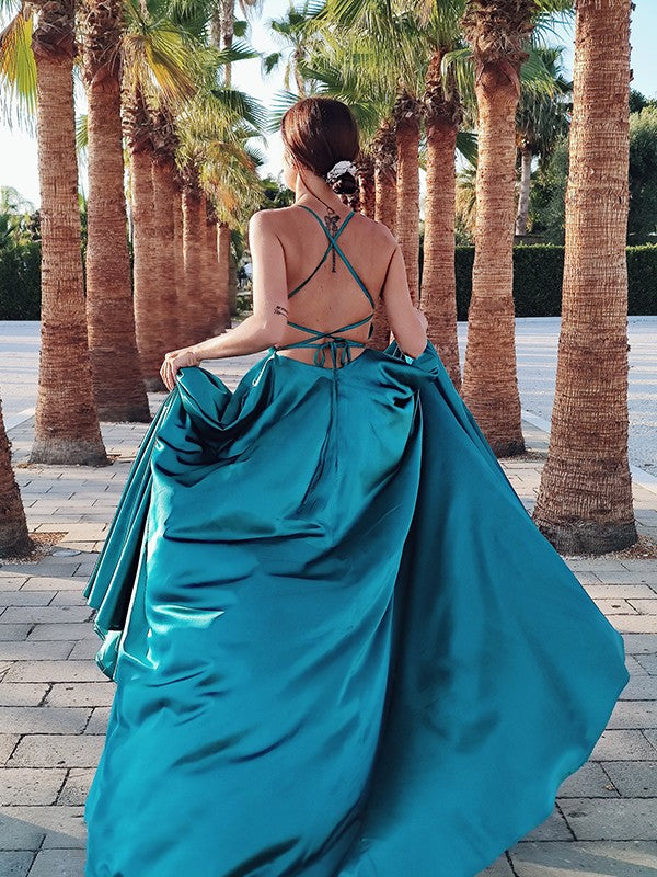 Stunning Dark Green Split Prom Dress with Spaghetti-Straps-BallBride