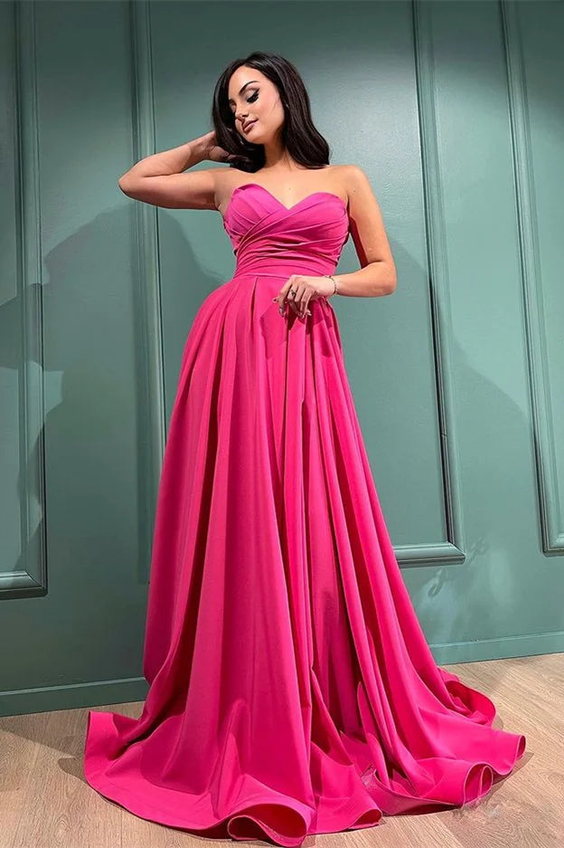Stunning Fuchsia Sweetheart Long Evening Dress With Split-BallBride