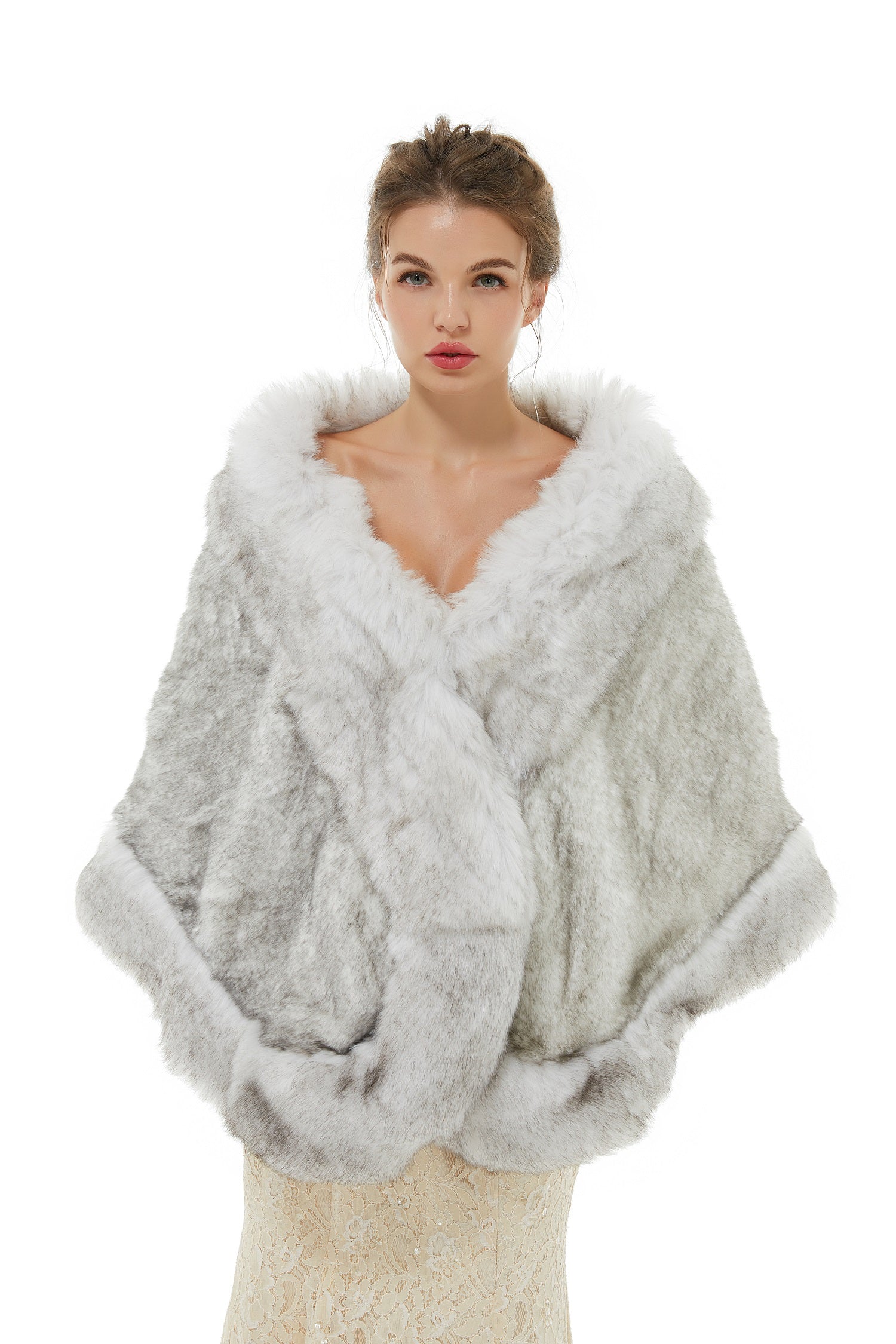 Stunning Grey Faux Fur Wrap for Winter Weddings-BallBride