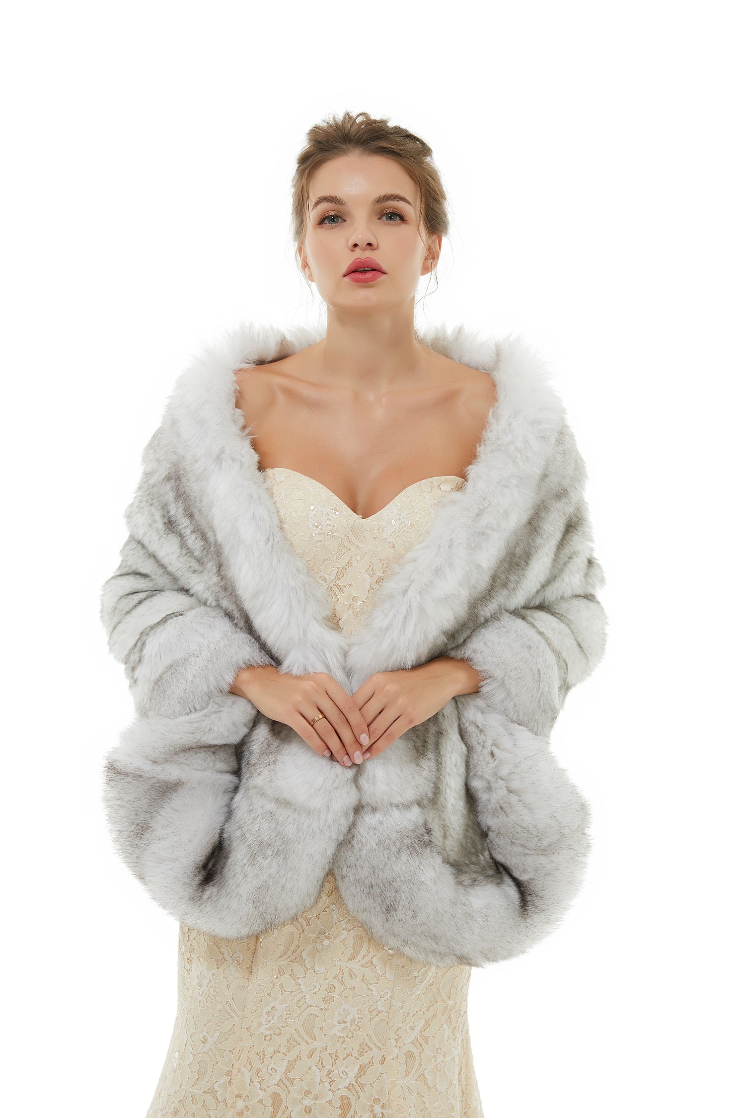 Stunning Grey Faux Fur Wrap for Winter Weddings-BallBride