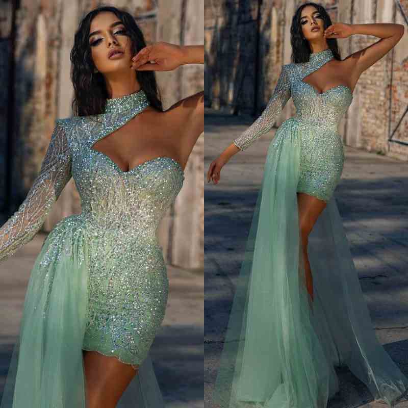 Stunning High Neck Prom Dress with Sequins and Beadings-BallBride