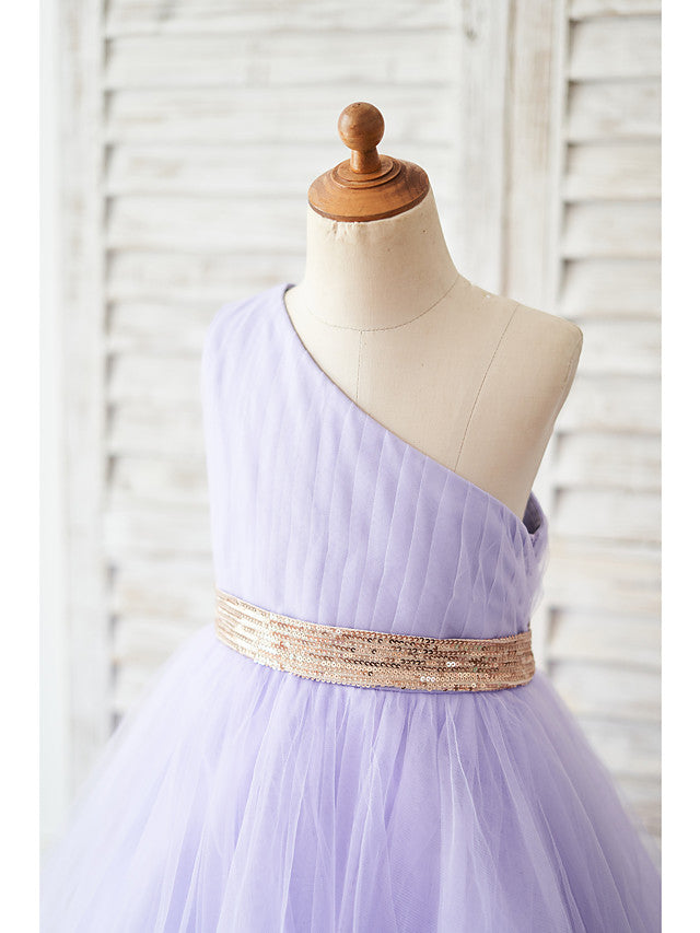 Stunning One Shoulder Ball Gown with Asymmetrical Flower Design for Girls-BallBride