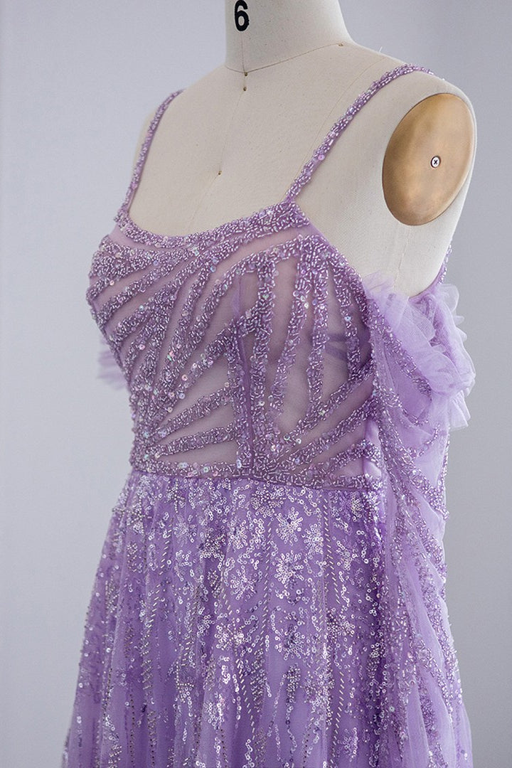 Stunning Pink Off-The-Shoulder Prom Dress with Long Sleeves and Sparkle Appliques-BallBride