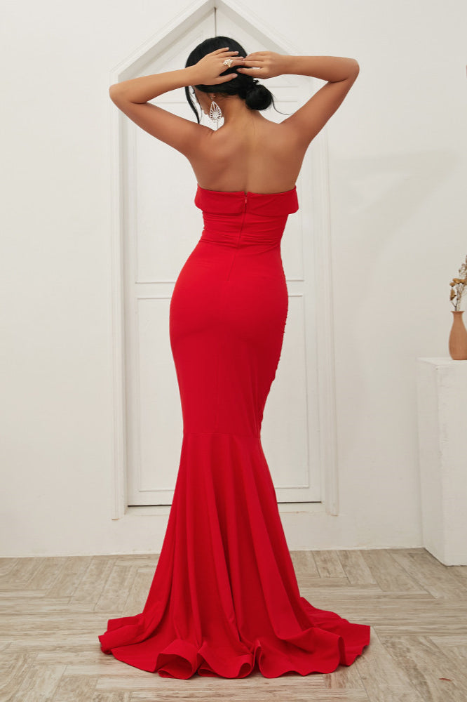 Stunning Red Ruffled Mermaid Prom Dress Online-BallBride