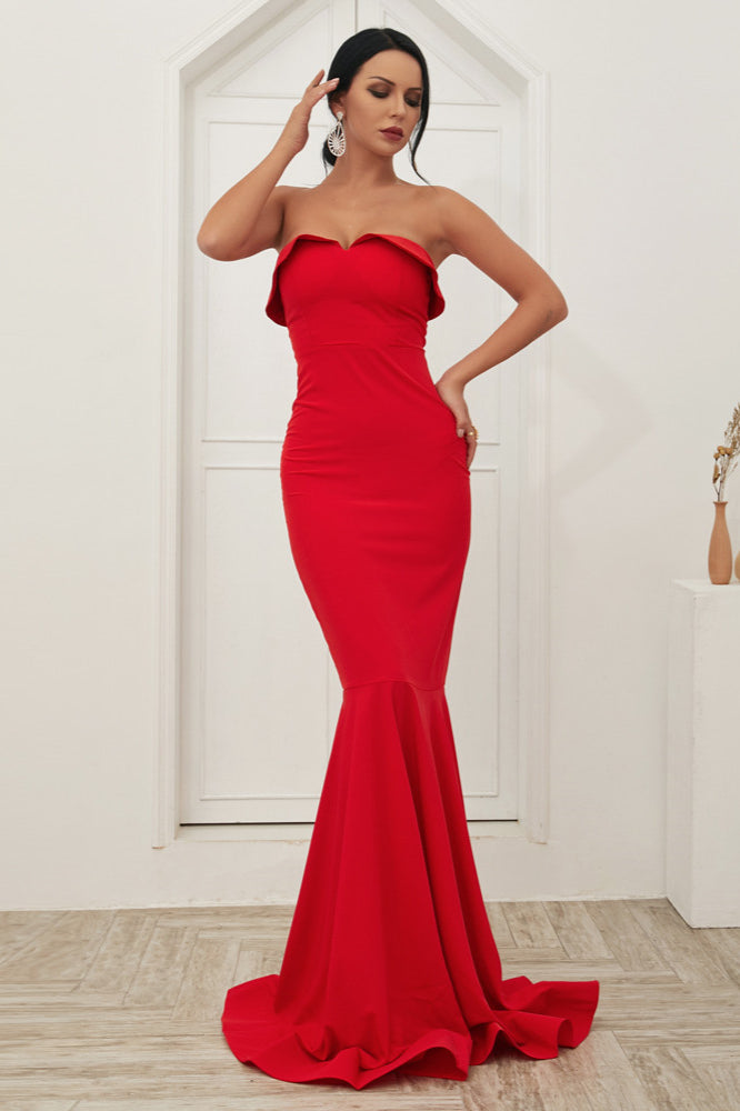 Stunning Red Ruffled Mermaid Prom Dress Online-BallBride