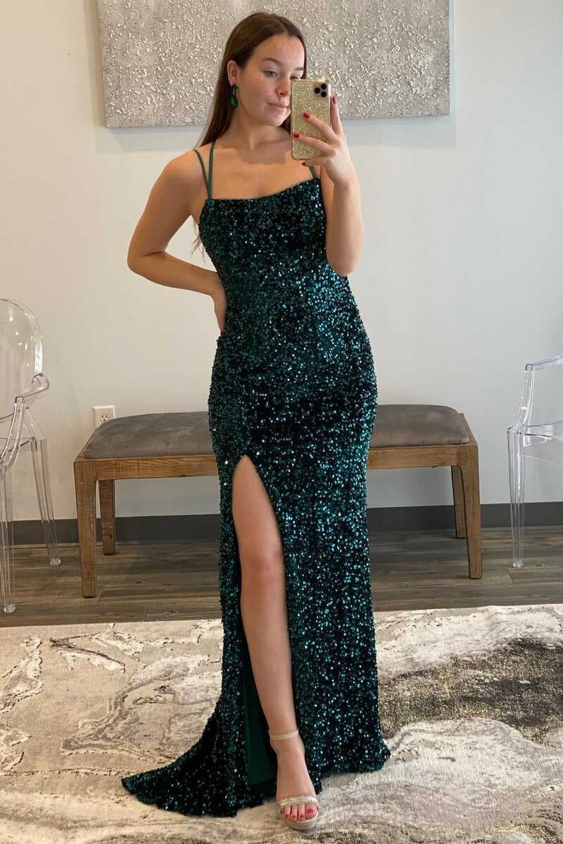 Stunning Sequins Evening Dress - Mermaid High Slit Long Sleeveless-BallBride