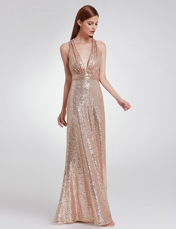 Stunning Sequins V-Neck Long Mermaid Prom Dress Evening Gowns-BallBride