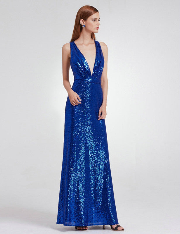 Stunning Sequins V-Neck Long Mermaid Prom Dress Evening Gowns-BallBride