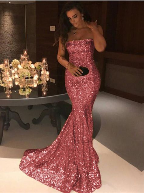 Stunning Strapless Sequins Mermaid Evening Dress-BallBride