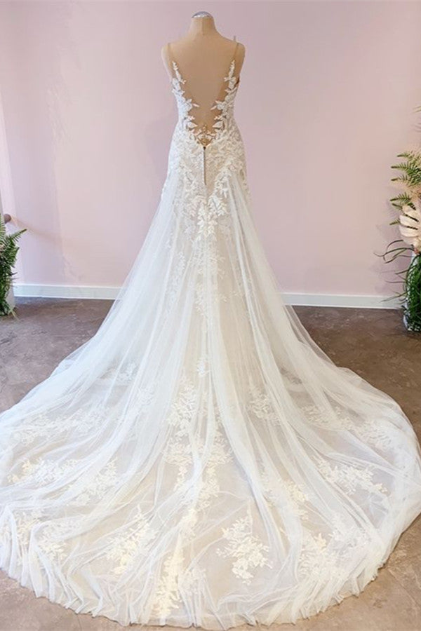 Stunning Sweetheart A-Line Wedding Dress with Spaghetti-Straps and Appliques Lace-BallBride
